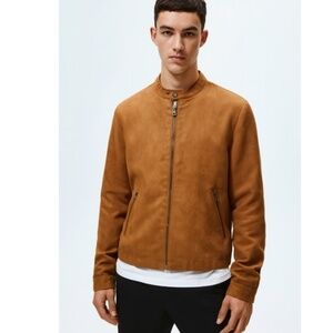 Zara Man Faux Suede Bomber Jacket Camel Size Medium